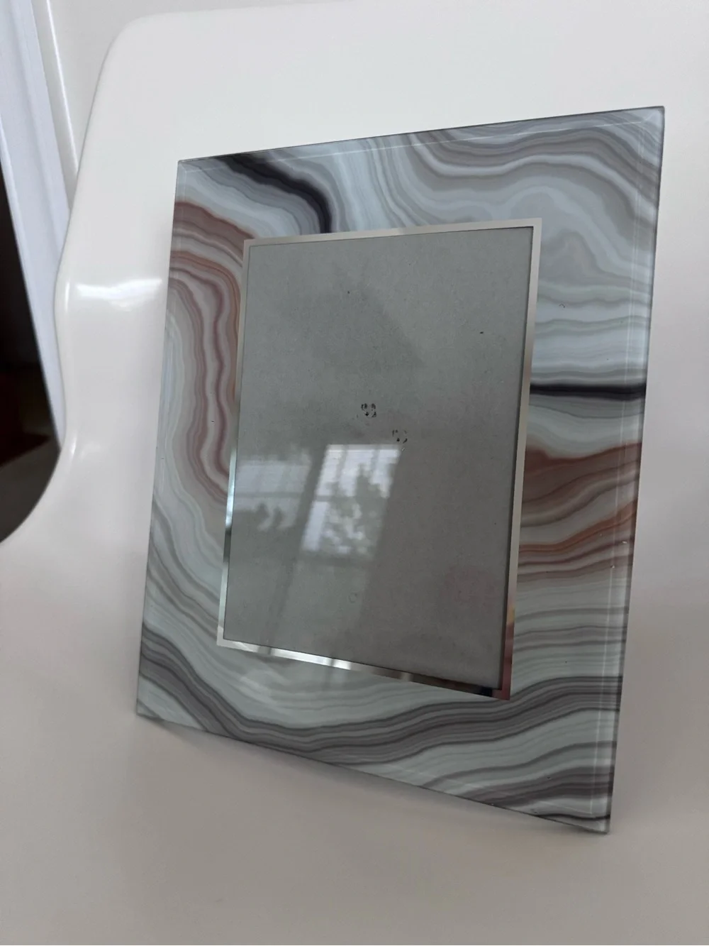 Modern Faux Agate Glass 4x6 Picture Frame Gray Marble Geode Decor Contemporary